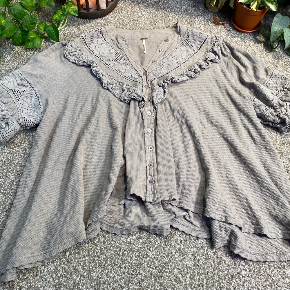 Free People Walk in the Park Lace Oversized Blouse